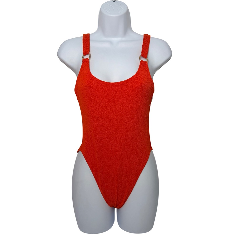 Rebecca Minkoff Pumpkin Orange Textured O-Ring One Piece Swimsuit XS
